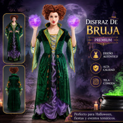 Disfraz de Bruja Renacentista Floral para Mujer con Mangas de Encaje, Falda en Capas y Peluca Rubia para Halloween