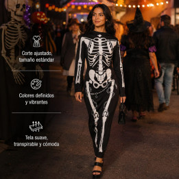Adult Skeleton Dress Halloween Costume - Black Long Sleeve Bodycon Dre