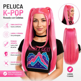 Peluca Kpop Coletas Rosas – Complemento Unisex | Cospty