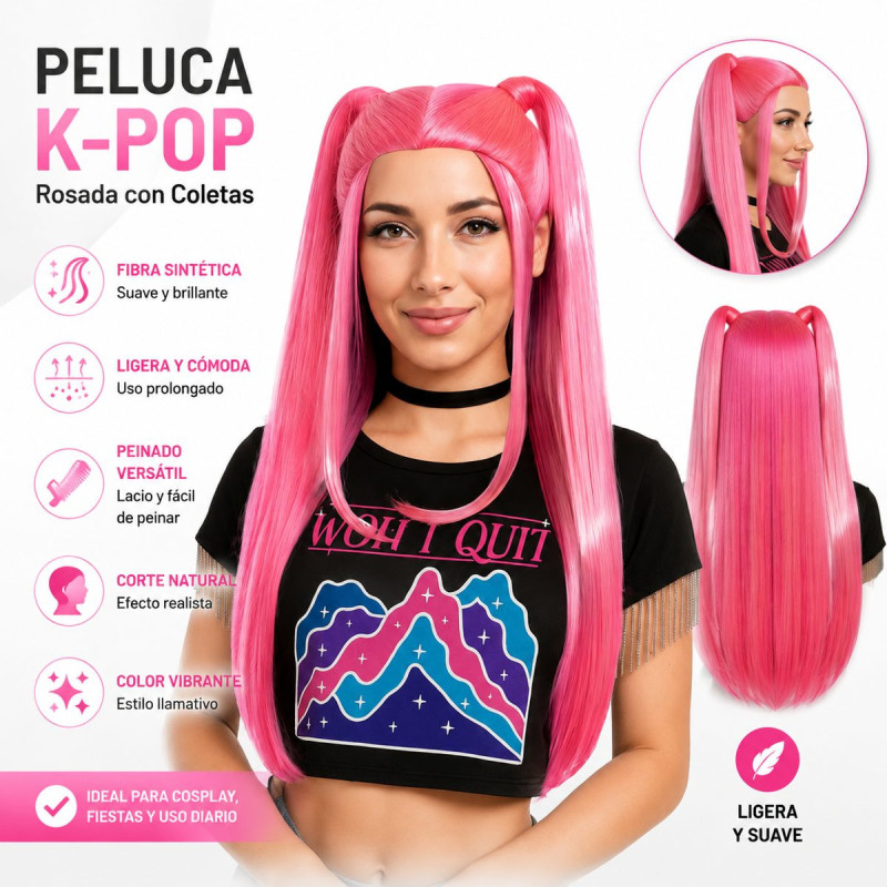 PELUCA KPOP COLETAS ROSAS