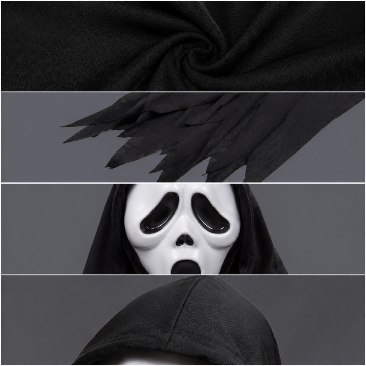 Disfraz Halloween Scream Ghost Adulto - Túnica Negra con Capucha y Más