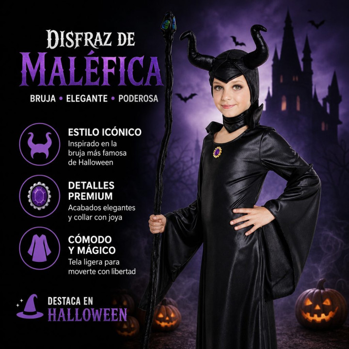 Mädchen Dunkle Gehörnte Zauberin Halloween Kostüm Set - Schwarzes Klei