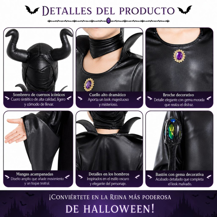 Mädchen Dunkle Gehörnte Zauberin Halloween Kostüm Set - Schwarzes Klei
