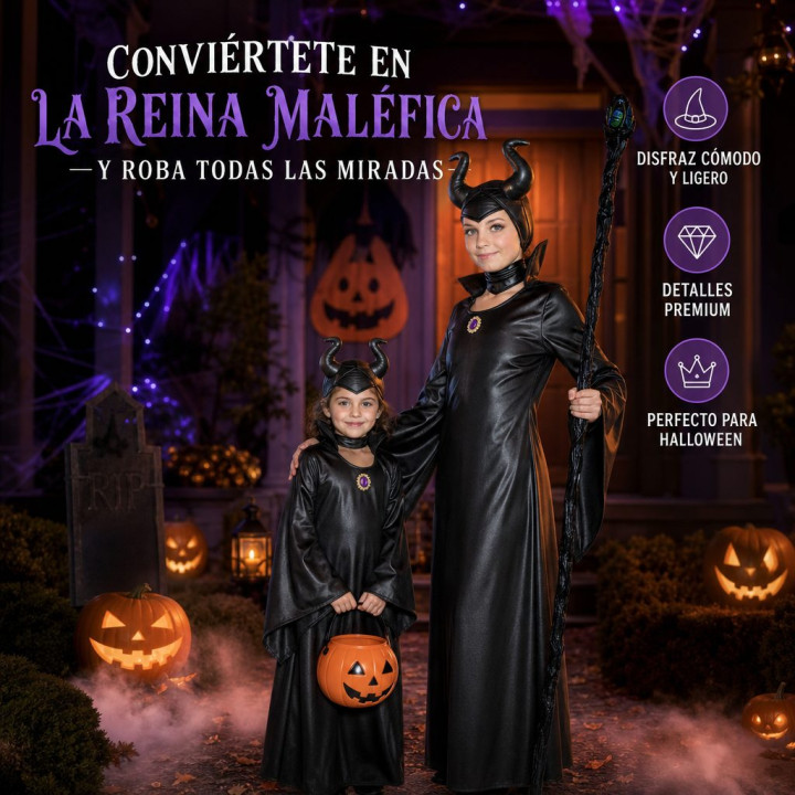 Mädchen Dunkle Gehörnte Zauberin Halloween Kostüm Set - Schwarzes Klei