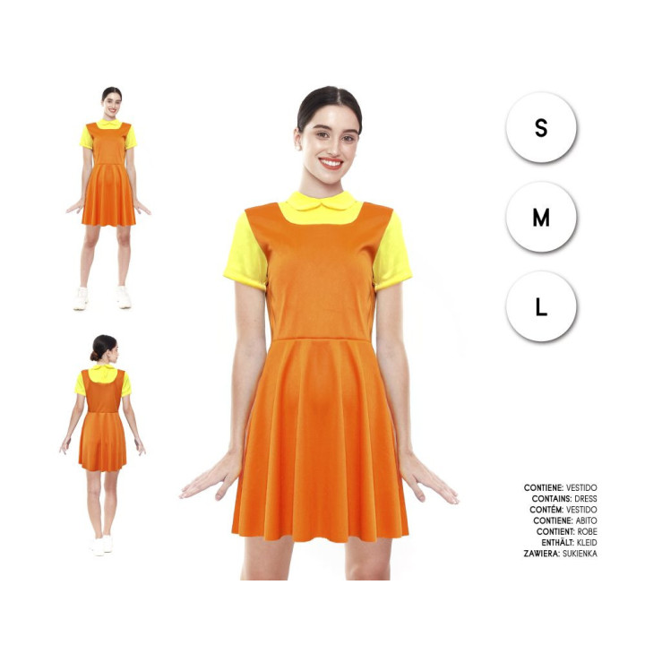 Adult Orange Doll Dress Halloween Costume - Yellow Collar Short Sleeve