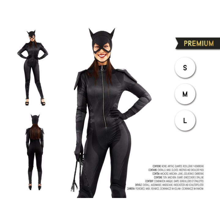Costume Cambrioleuse Féline pour Femme avec Combinaison Noire, Masque 