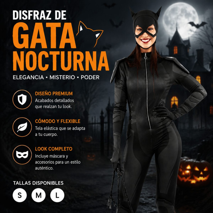 Costume Cambrioleuse Féline pour Femme avec Combinaison Noire, Masque 