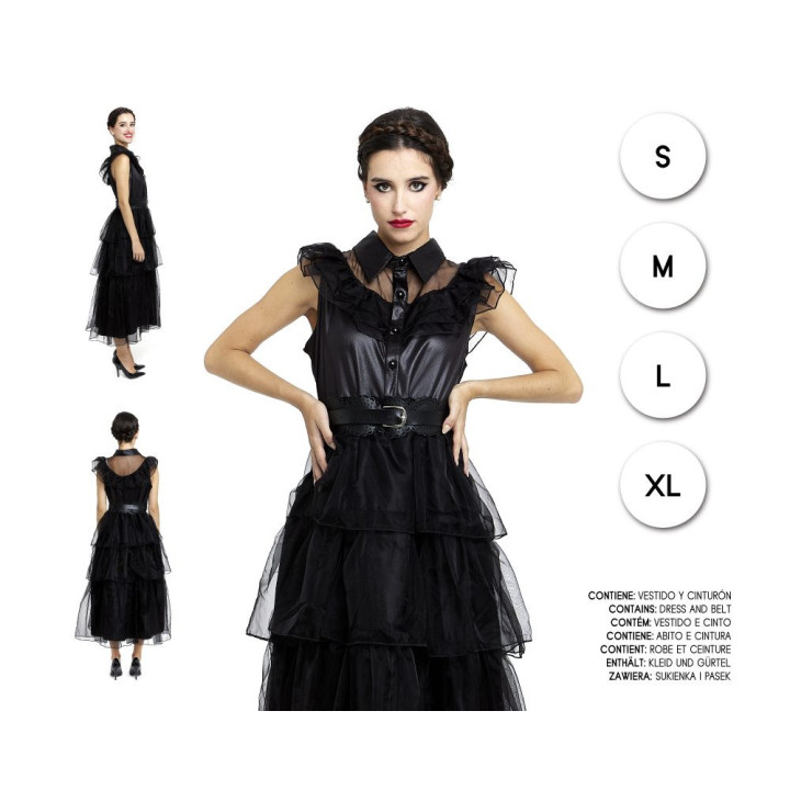 Adult Gothic Tulle Ball Gown with Leather-Look Bodice, Sheer Ruffles a