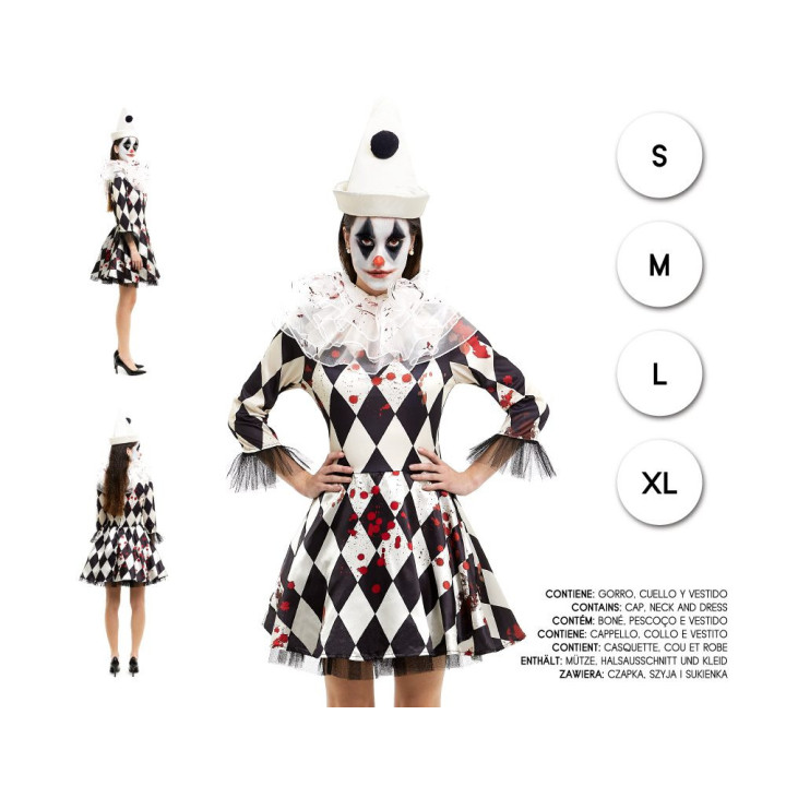 Adult Women Bloody Harlequin Clown Costume with Diamond Dress, White C