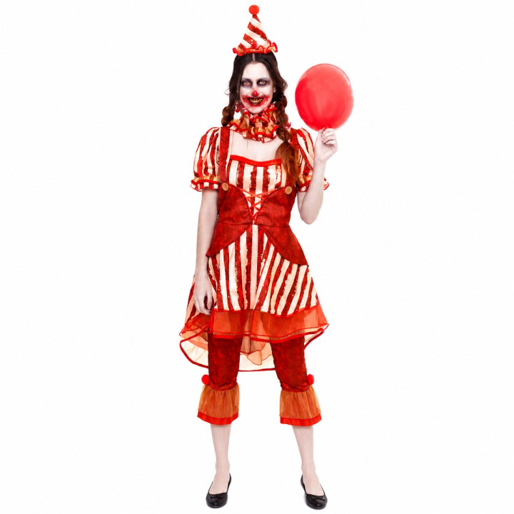 Disfraz de Payaso de Circo Terrorífico para Mujer con Vestido a Rayas,
