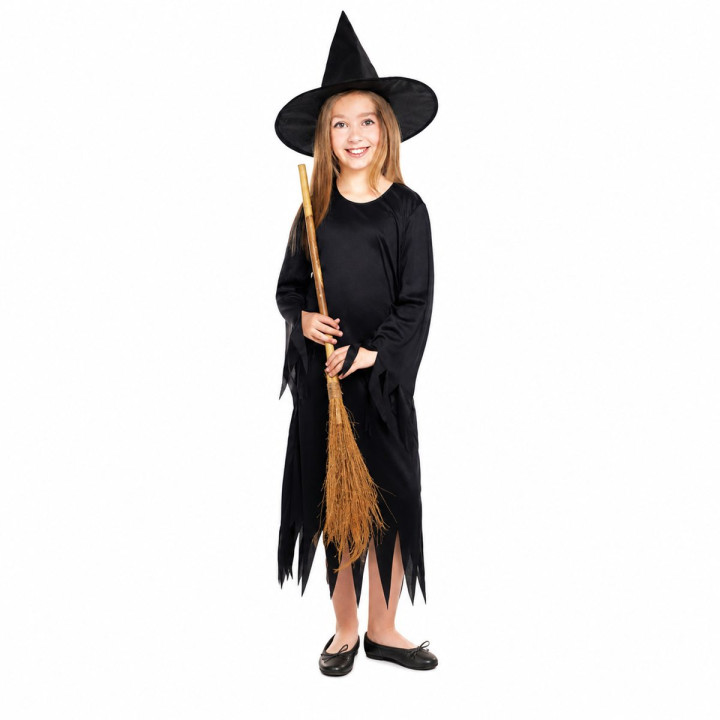 Girls Classic Black Witch Halloween Costume - Long Sleeve Dress with P