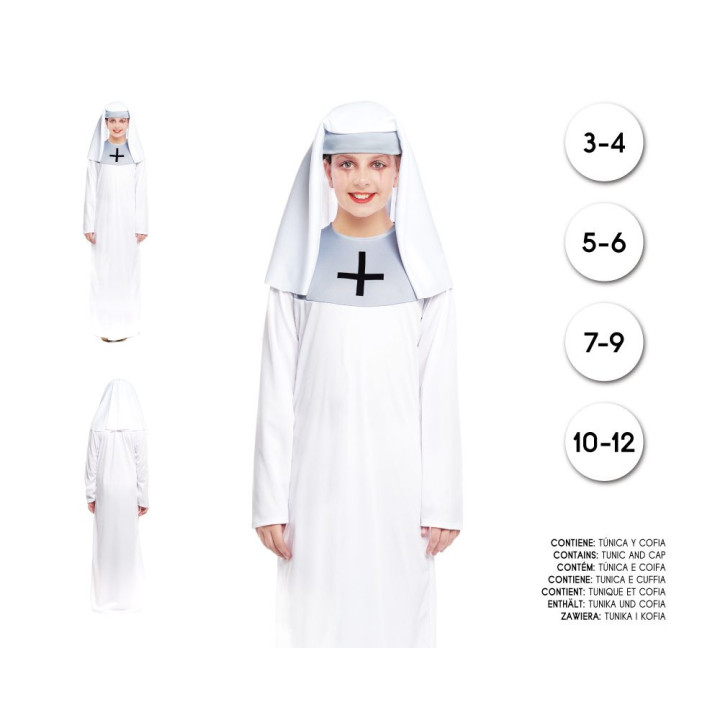 Girls White Nun Halloween Costume Set - Kids Religious Habit with Blac