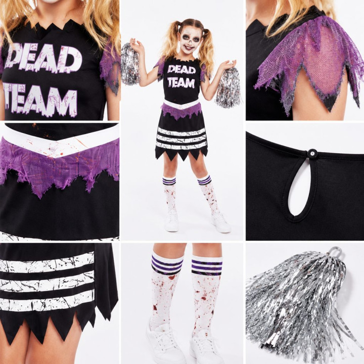 Girls Zombie Cheerleader Halloween Costume Set - Dead Team Dress with 