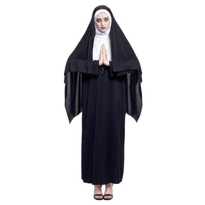 Erwachsenen Gruselige Nonne Halloween Kostüm Set - Schwarz-Weißer Habi