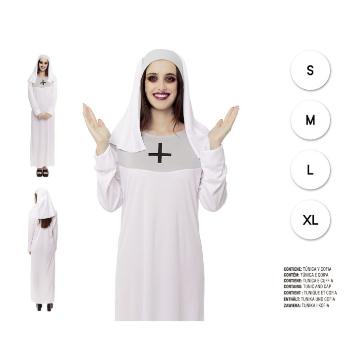 Disfraz Monja Blanca Adulto Halloween - Hábito Blanco Largo con Cruz N