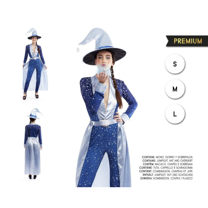 Adult Ice Sorceress Costume with Blue Star Jumpsuit, Silver Overskirt 
