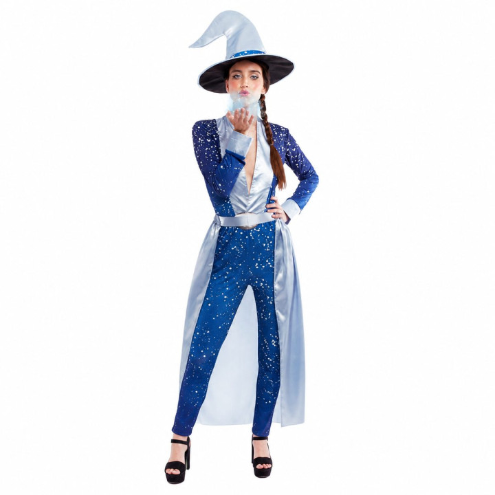 Adult Ice Sorceress Costume with Blue Star Jumpsuit, Silver Overskirt 