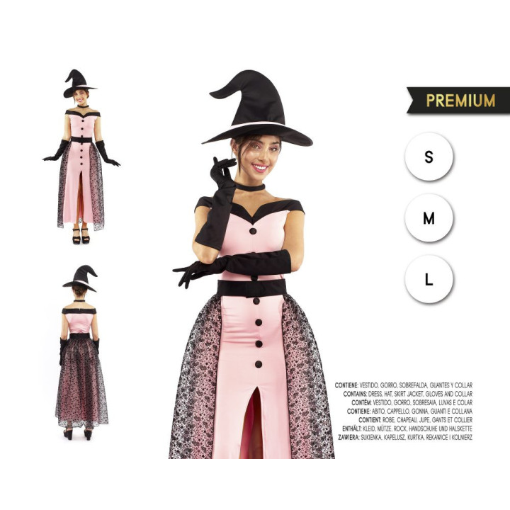 Adult Pink Enchantress Witch Costume with Off-Shoulder Dress, Lace Ski