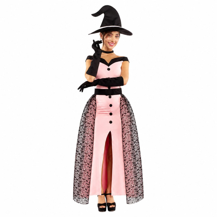 Adult Pink Enchantress Witch Costume with Off-Shoulder Dress, Lace Ski
