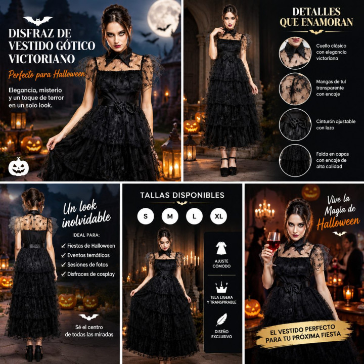 Adult Gothic Spider Web Dress with Sheer Spider Sleeve, Tiered Tulle S