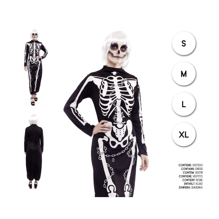 Adult Skeleton Dress Halloween Costume - Black Long Sleeve Bodycon Dre