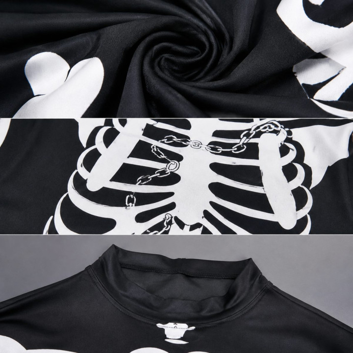Adult Skeleton Dress Halloween Costume - Black Long Sleeve Bodycon Dre