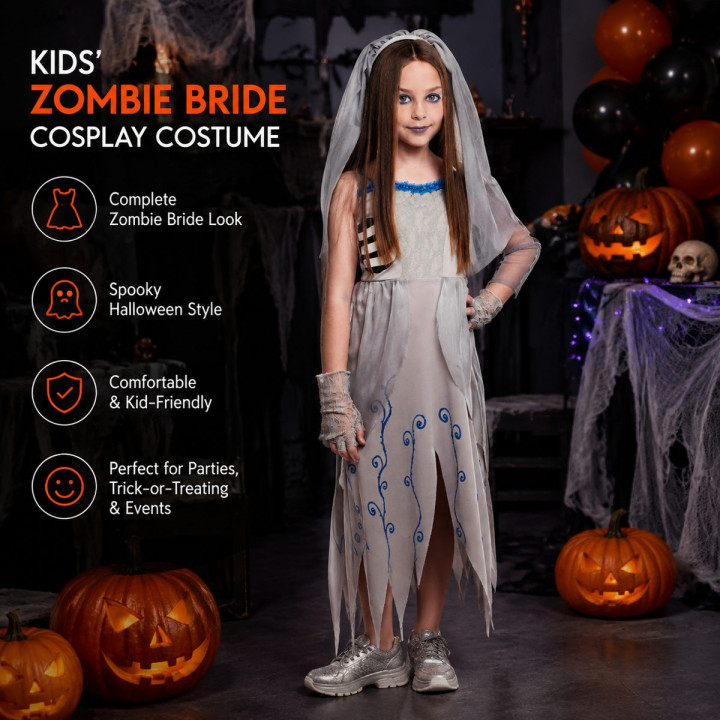 Disfraz Novia Cadáver Niña Halloween - Vestido Novia Fantasma Gris con