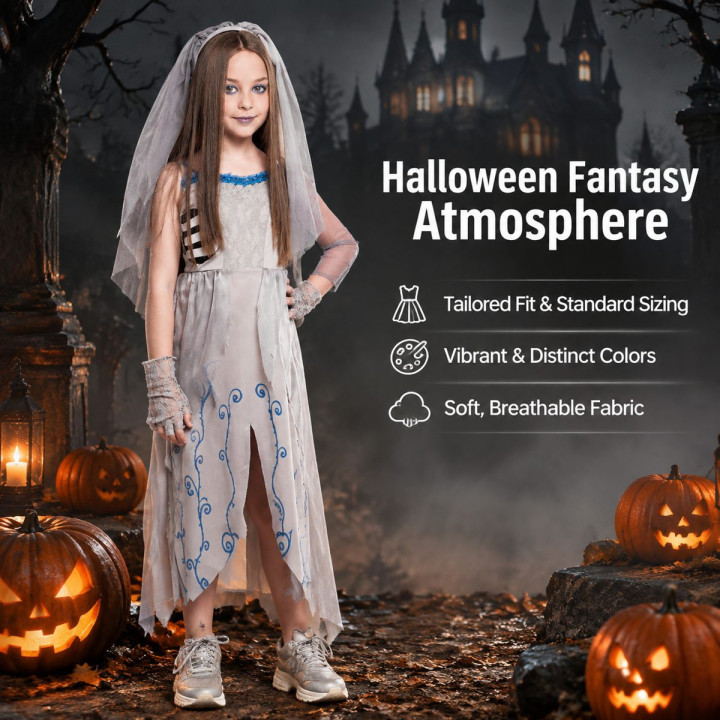 Disfraz Novia Cadáver Niña Halloween - Vestido Novia Fantasma Gris con