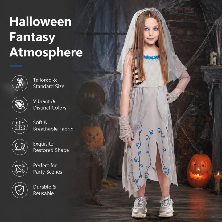 Disfraz Novia Cadáver Niña Halloween - Vestido Novia Fantasma Gris con