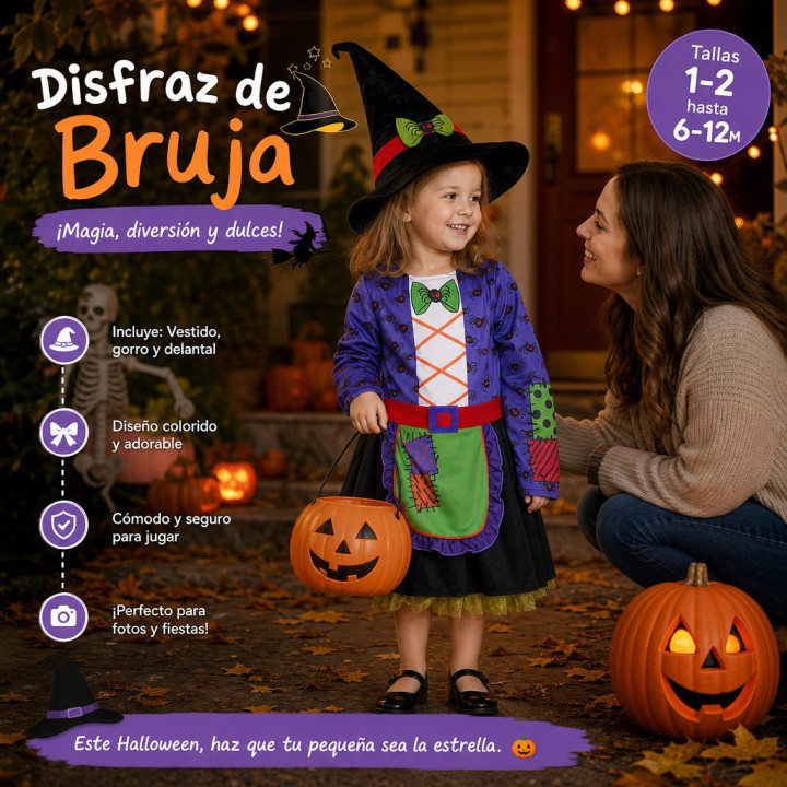 Baby Witch 6-12M – Disfraz Para niña | Cospty