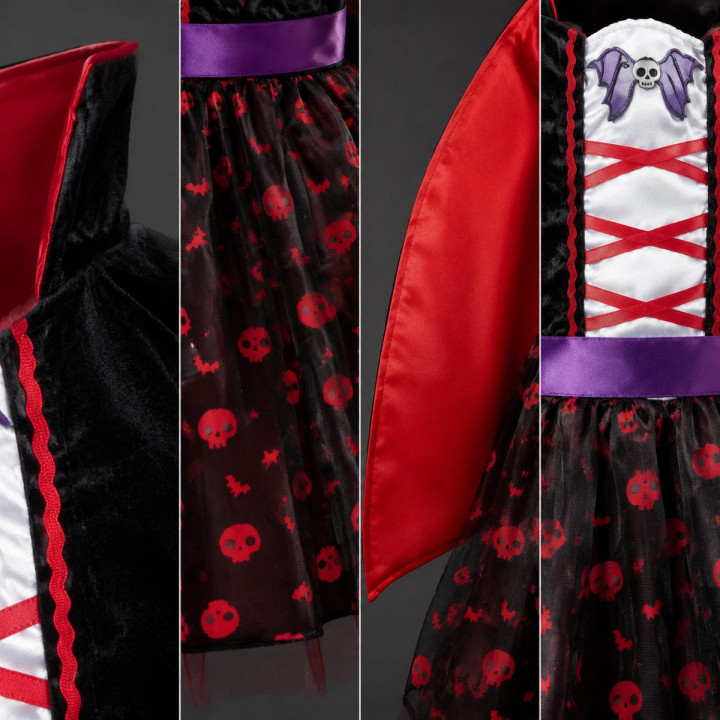 Toddler Girls Vampire Halloween Costume Set - Black Velvet Dress with 