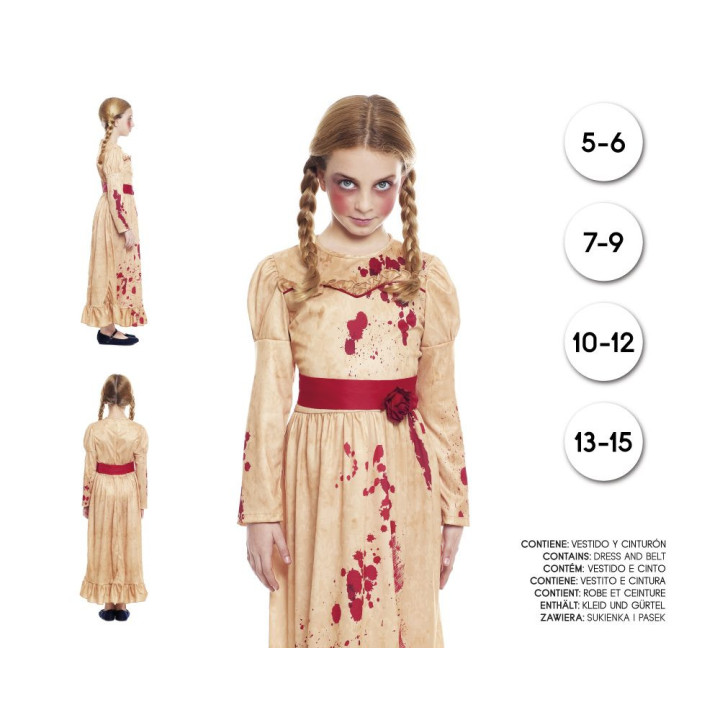 Mädchen Gruselige Puppe Halloween Kostüm Set - Vintage Beiges Kleid mi