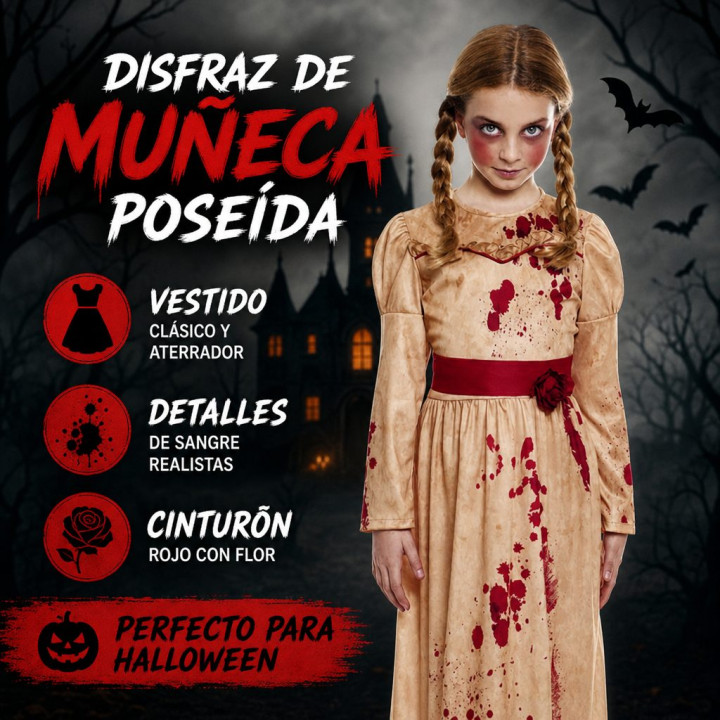 Mädchen Gruselige Puppe Halloween Kostüm Set - Vintage Beiges Kleid mi