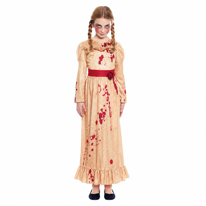 Mädchen Gruselige Puppe Halloween Kostüm Set - Vintage Beiges Kleid mi