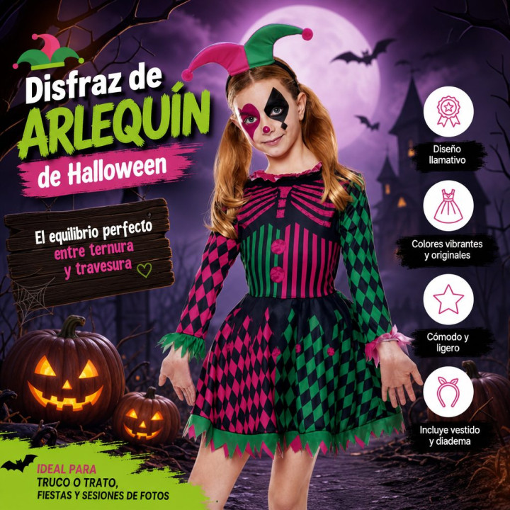 Harlequin – Disfraz Para niña | Cospty