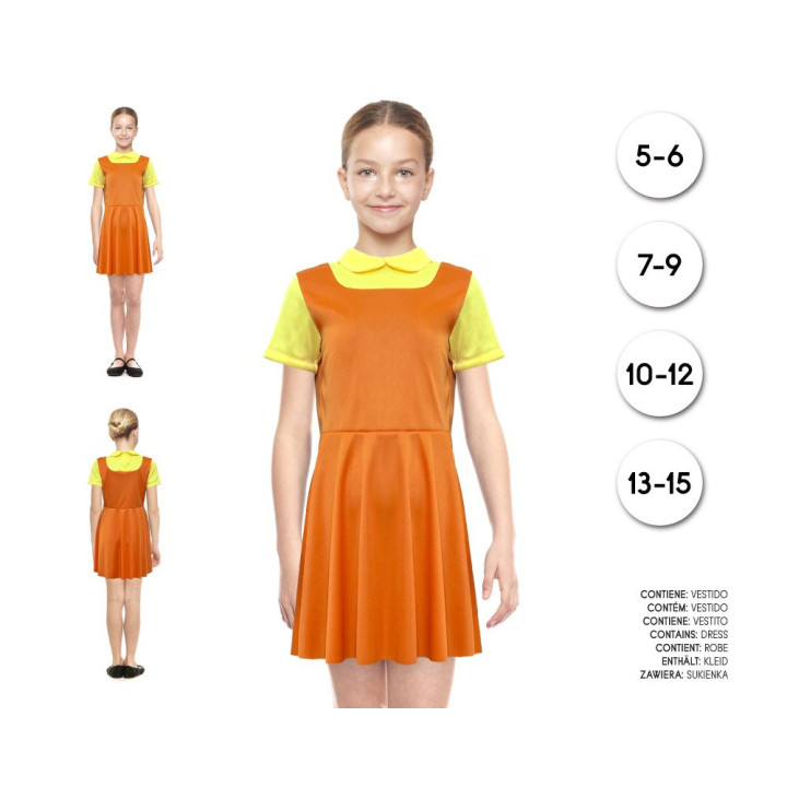 Mädchen Oranges Puppenkleid Halloween Kostüm - Gelber Kragen Kurzarm P