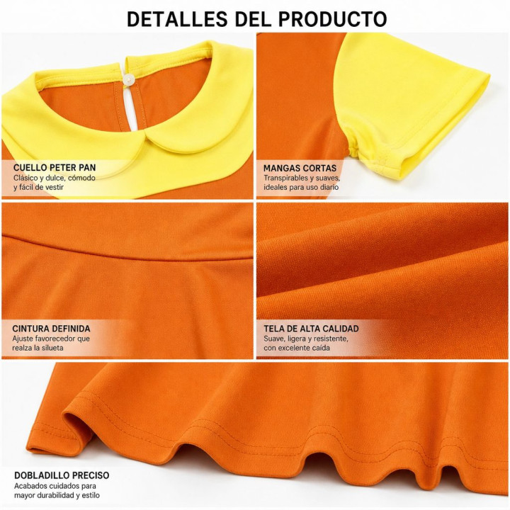 Mädchen Oranges Puppenkleid Halloween Kostüm - Gelber Kragen Kurzarm P
