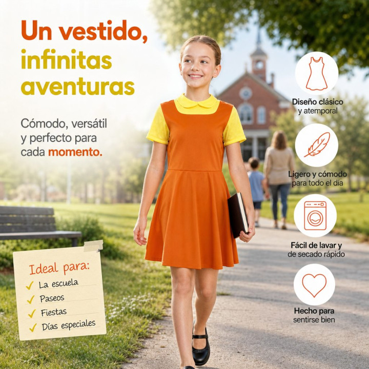 Mädchen Oranges Puppenkleid Halloween Kostüm - Gelber Kragen Kurzarm P