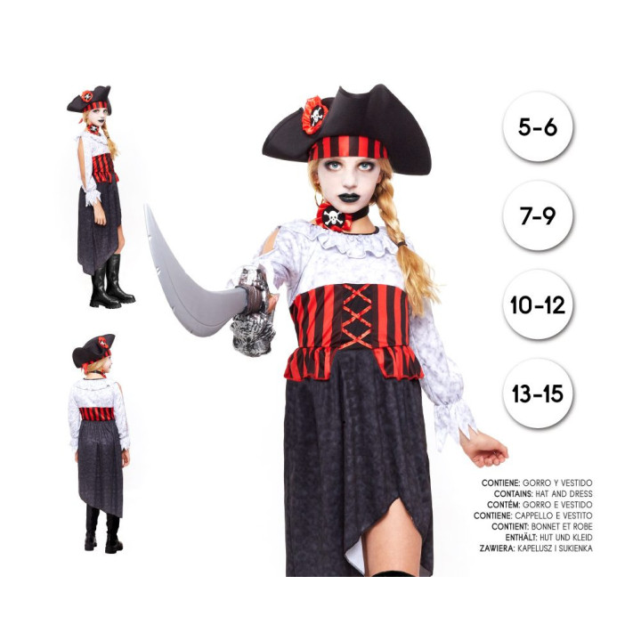 Disfraz Pirata Niña Halloween - Vestido Negro Blanco Rojo con Sombrero