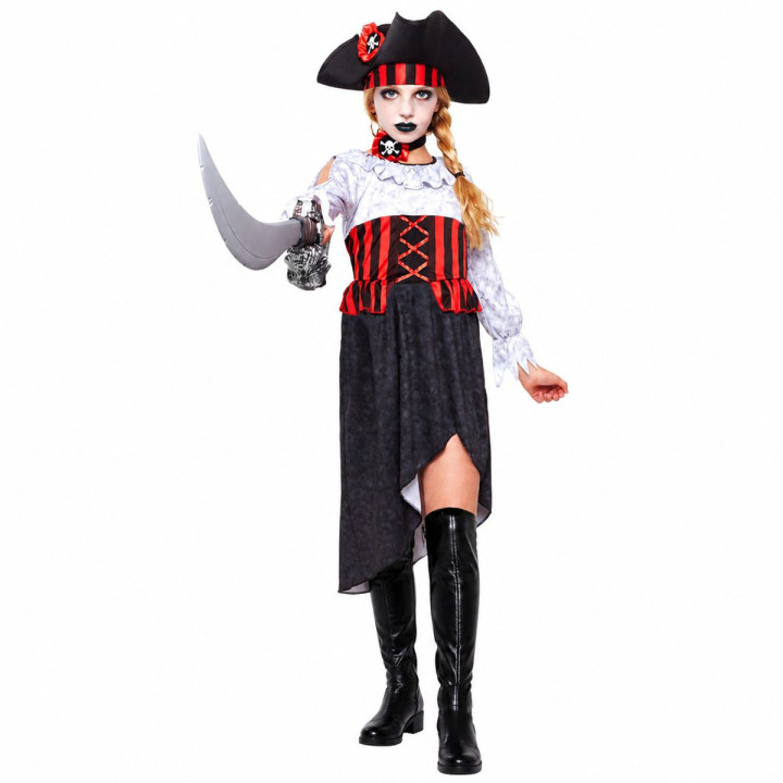 Disfraz Pirata Niña Halloween - Vestido Negro Blanco Rojo con Sombrero