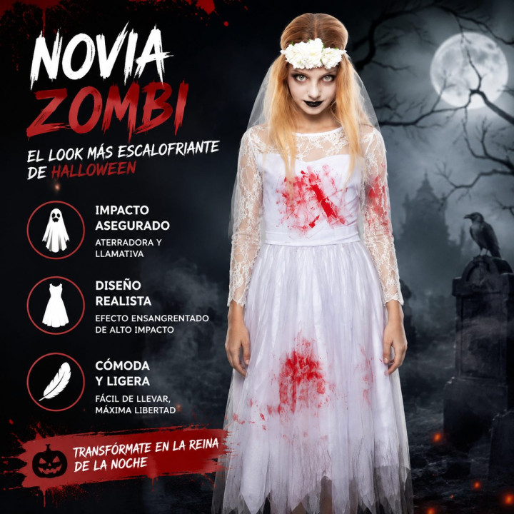 Disfraz Novia Muerta Niña Halloween - Vestido de Novia Encaje Blanco c