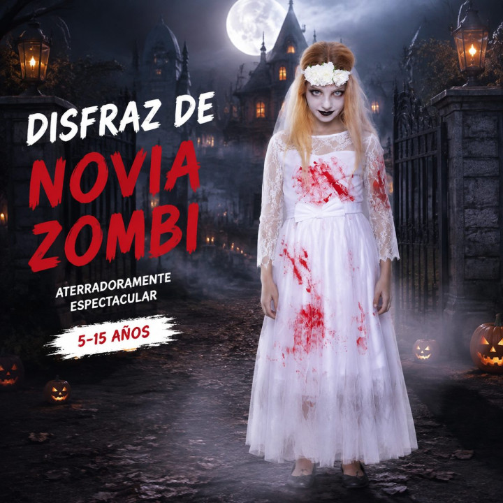 Disfraz Novia Muerta Niña Halloween - Vestido de Novia Encaje Blanco c