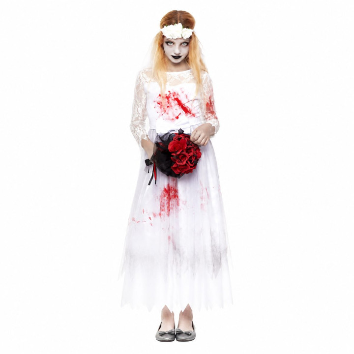 Disfraz Novia Muerta Niña Halloween - Vestido de Novia Encaje Blanco c