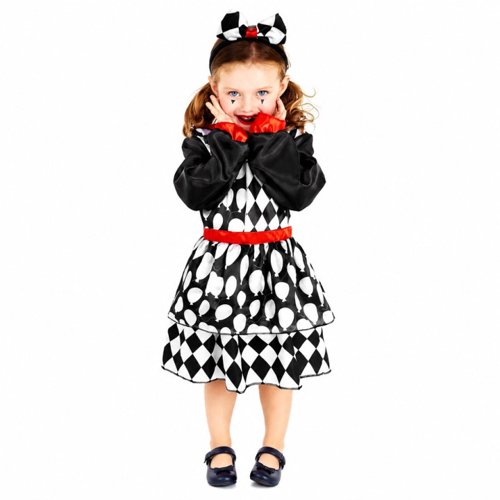 Toddler Girls Harlequin Clown Dress with Diamond Print, Bow Headband a