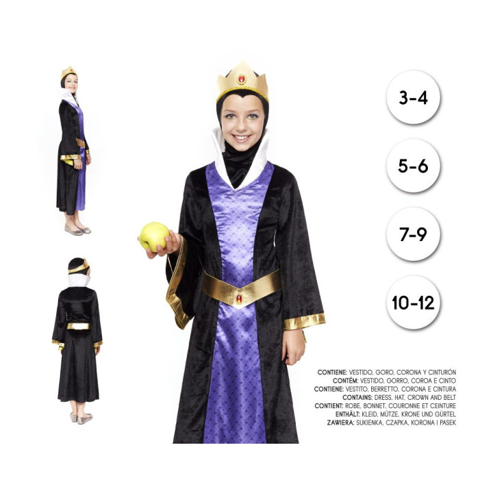 Girls Dark Fairy Tale Queen Costume with Velvet Dress, Crown and Belt 