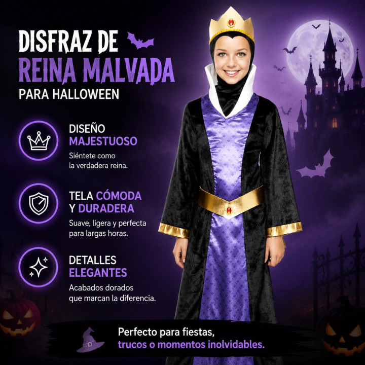 Girls Dark Fairy Tale Queen Costume with Velvet Dress, Crown and Belt 