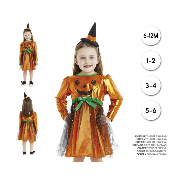 Kleinkind Mädchen Kürbis Hexen Kleid mit Jack-o-Lantern Gesicht, Grüne