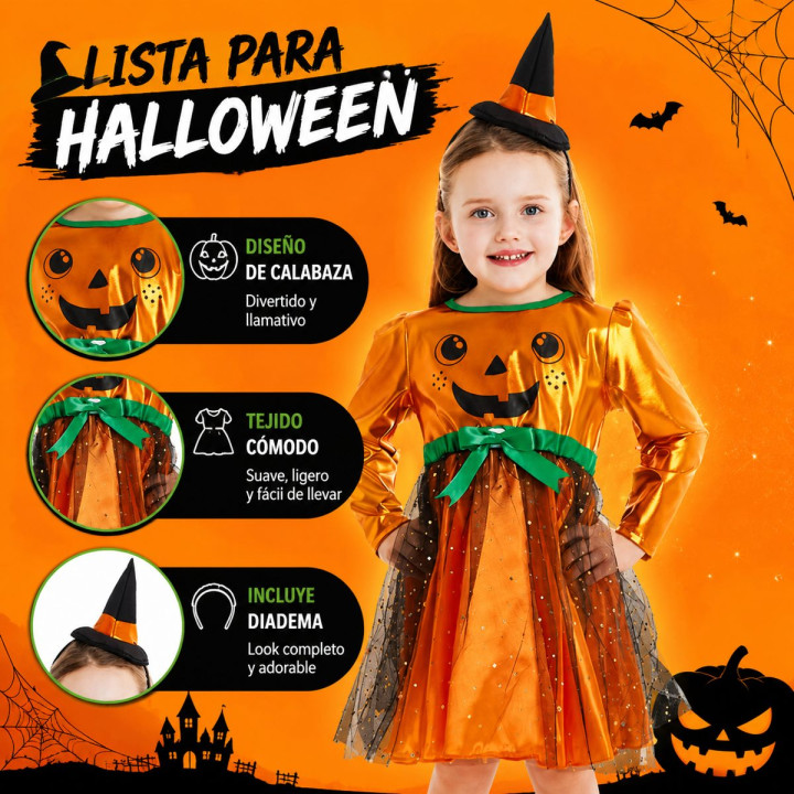 Kleinkind Mädchen Kürbis Hexen Kleid mit Jack-o-Lantern Gesicht, Grüne