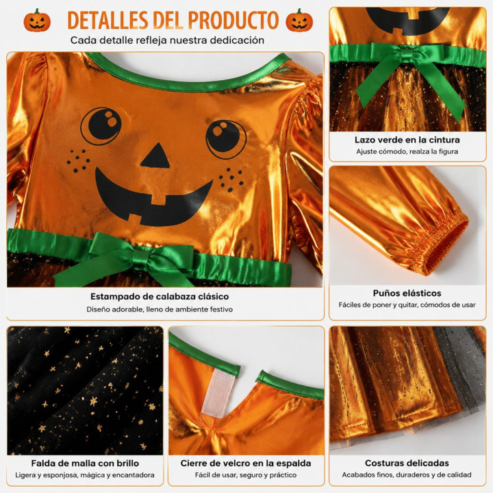 Kleinkind Mädchen Kürbis Hexen Kleid mit Jack-o-Lantern Gesicht, Grüne