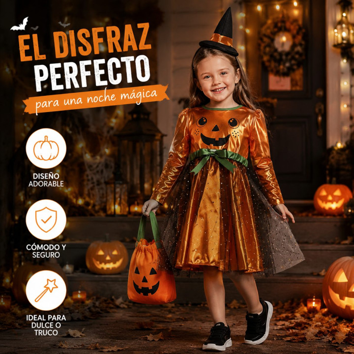 Kleinkind Mädchen Kürbis Hexen Kleid mit Jack-o-Lantern Gesicht, Grüne